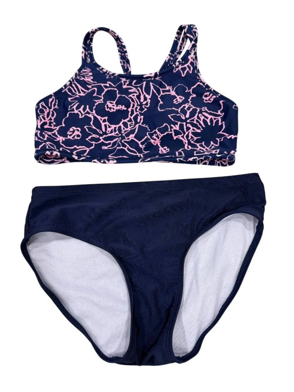 Athleta Girl Navy & Pink Floral Rashguard Set XL 14 With Justice Bikini L 12/14